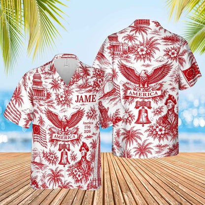 Personalized America 250 Years Anniversary Hawaiian Shirt | Vintage Patriotic AOP Hawaii Shirt | Custom Name 4th Of July Shirt 684910