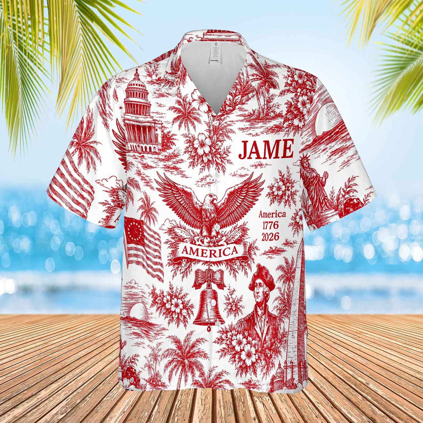 Personalized America 250 Years Anniversary Hawaiian Shirt | Vintage Patriotic AOP Hawaii Shirt | Custom Name 4th Of July Shirt 684910