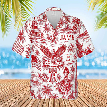 Personalized America 250 Years Anniversary Hawaiian Shirt | Vintage Patriotic AOP Hawaii Shirt | Custom Name 4th Of July Shirt 684910