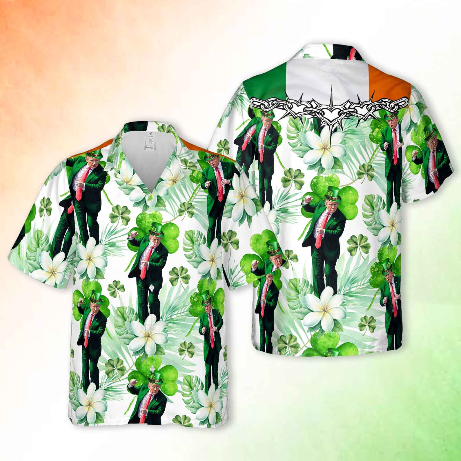 Trump Funny Dancing Irish Flag Hawaiian Shirt| St. Patrick's Day 3D Shirt | Trump Hawaiian Shirt 681908- GOP