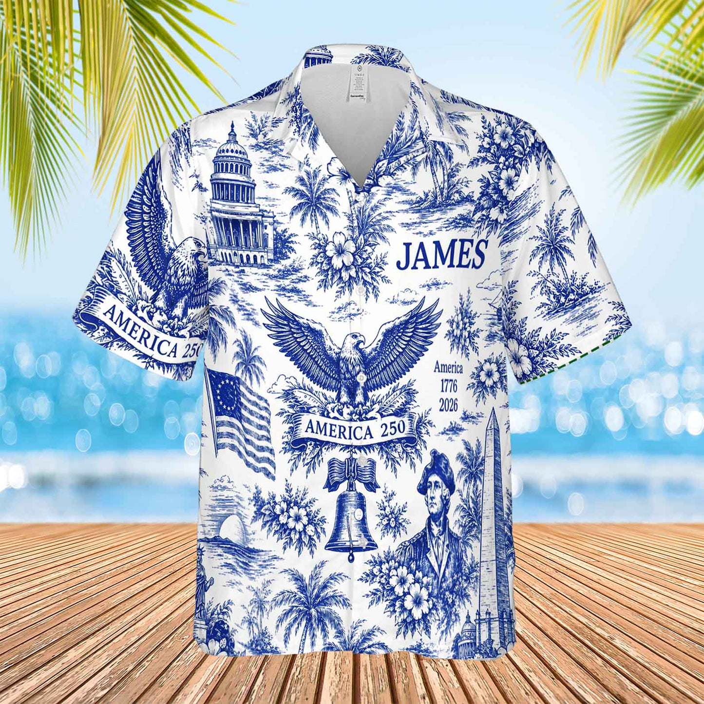 Personalized America 250 Years Anniversary Hawaiian Shirt | Vintage Patriotic AOP Hawaii Shirt | Custom Name 4th Of July Shirt 684910
