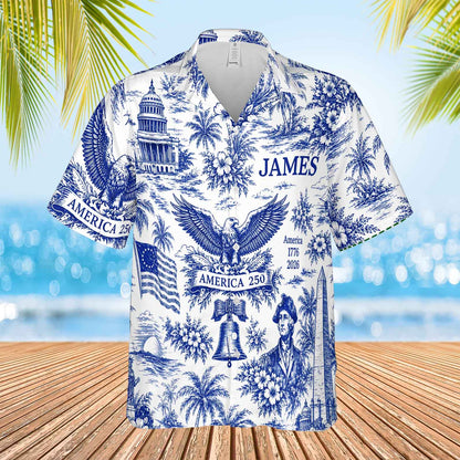 Personalized America 250 Years Anniversary Hawaiian Shirt | Vintage Patriotic AOP Hawaii Shirt | Custom Name 4th Of July Shirt 684910