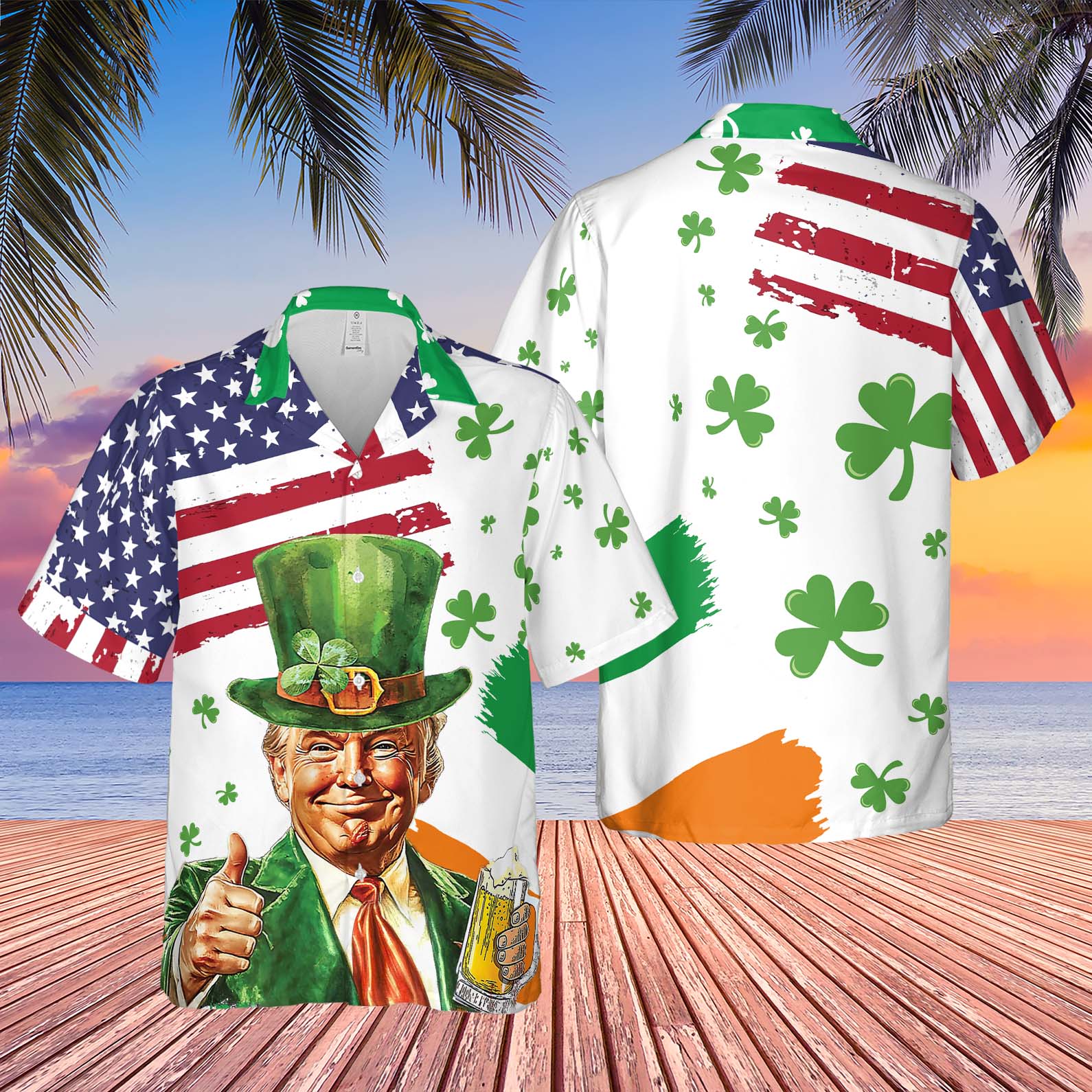 Trump St. Patrick's Day Hawaiian Shirt| St. Patrick's Day 3D Shirt |  Irish Flag Hawaiian Shirt 681930- GOP