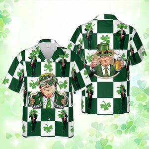 Trump St. Patrick's Day Hawaiian Shirt| St. Patrick's Day 3D Shirt | Trump Hawaiian Shirt, Funny Political Parody 681939- GOP