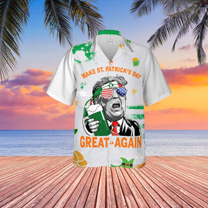 Trump Make St. Patrick's Day Great Again Hawaiian Shirt| St. Patrick's Day 3D Shirt | Trump Funny Hawaiian Shirt 681921- GOP