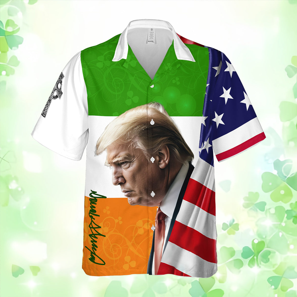 Trump Make St. Patrick's Great Again US Flag Hawaiian Shirt| St. Patrick's Day 3D Shirt | Trump Hawaiian Shirt 681928- GOP