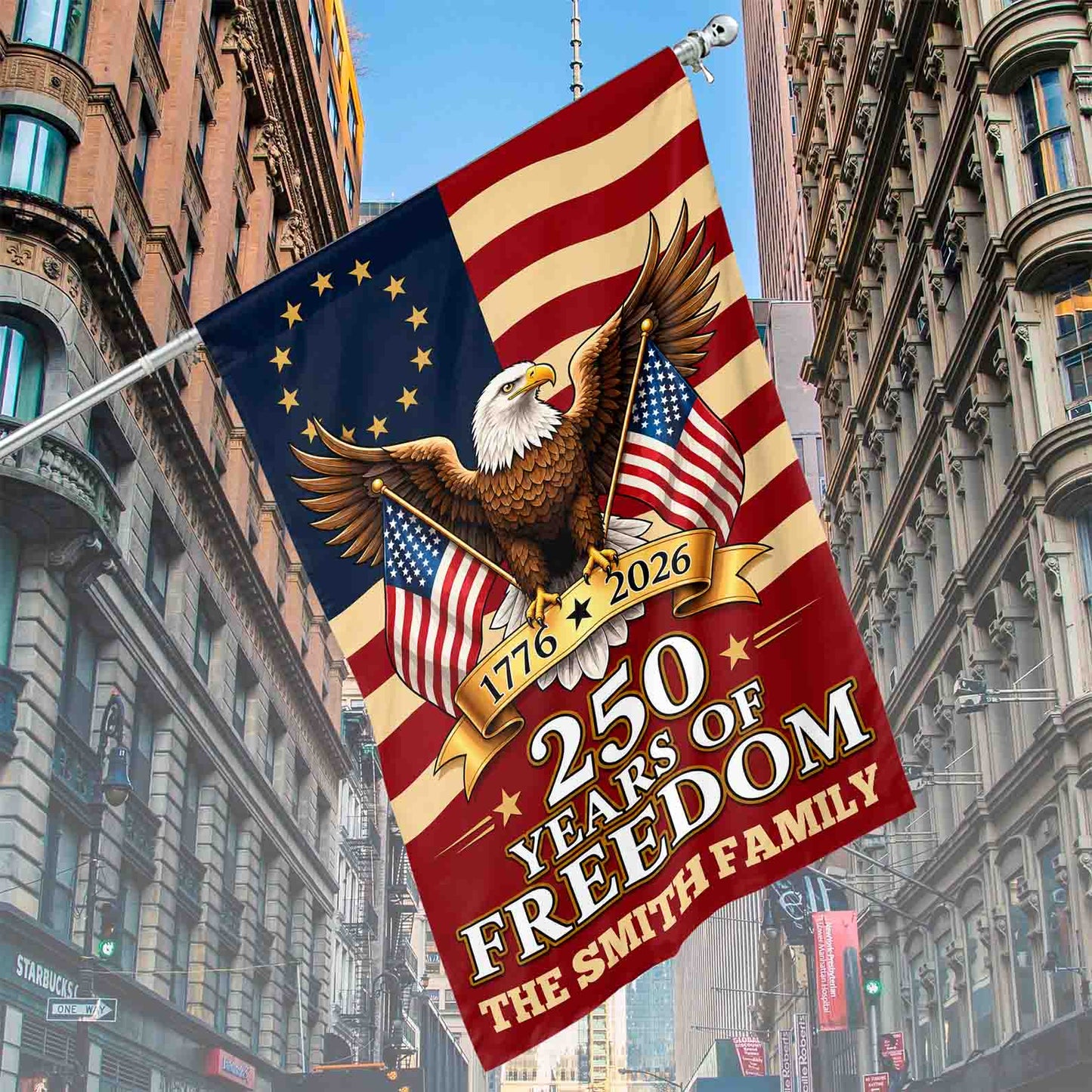Personalized 250 Years Of Freedom House Flag, Custom Family Name Patriotic Eagle 1776-2026 Flag 685233