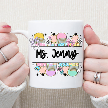 Personalized Cute Teacher Pencil Mug | Back to School White Mug Accent Mug | Custom Mug for Teachers 682577