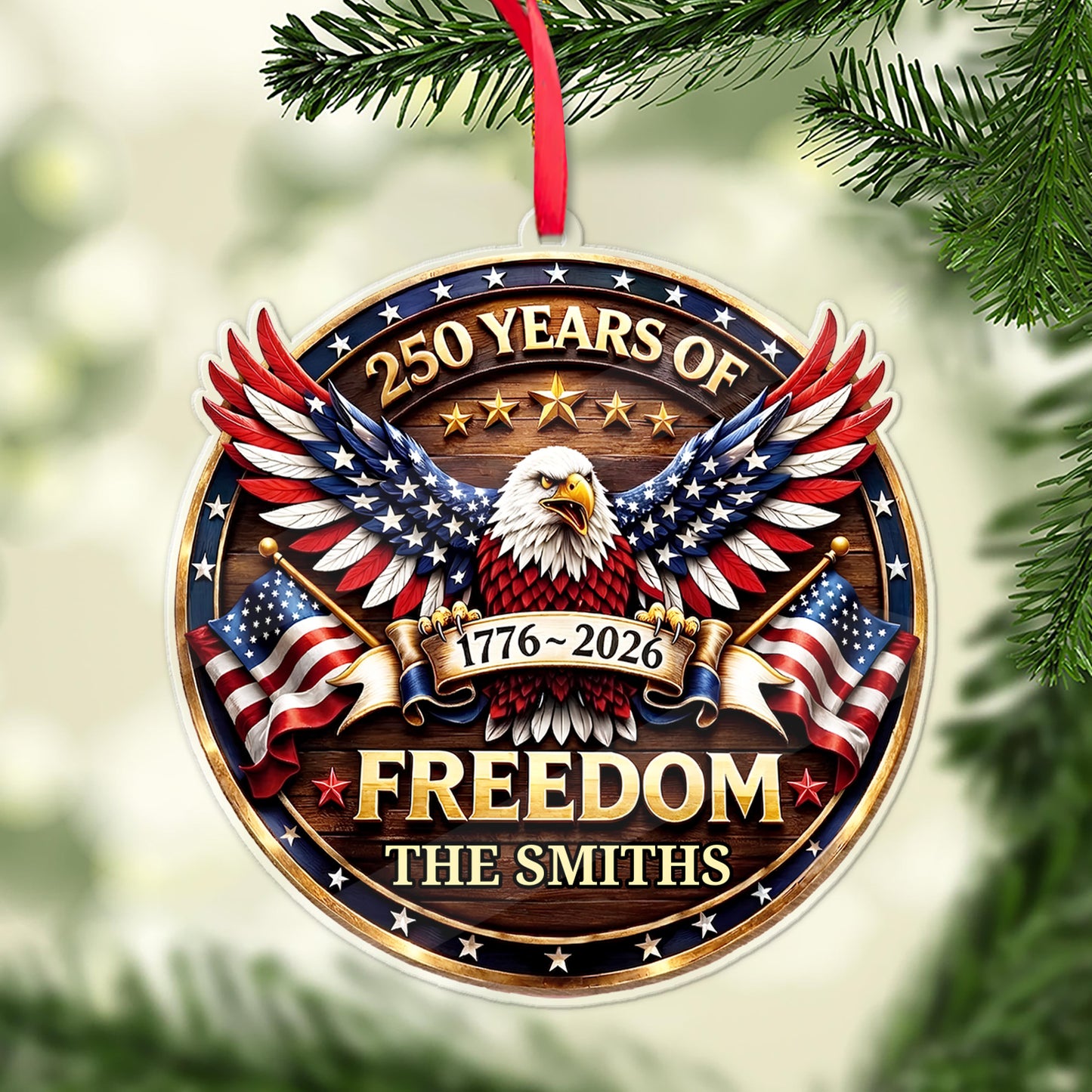 Personalized USA 250th Anniversary Acrylic Ornament, Custom Family Name Patriotic Eagle Christmas Ornament 685875
