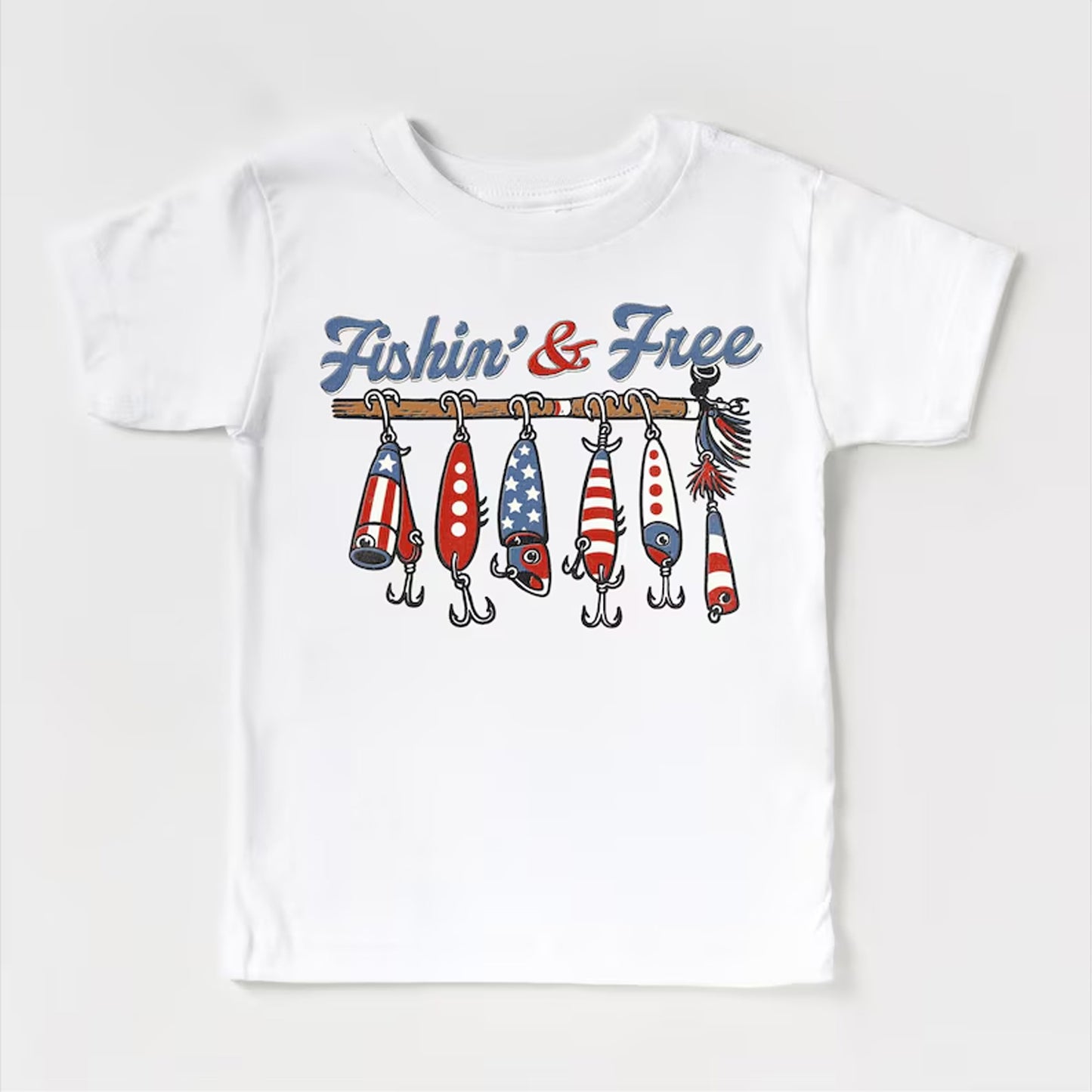 Kids Fishin' And Free Shirt, Patriotic Fishing 250 Years 4th Of July Tee, American Flag Lure Kids Shirt 685309 WFD