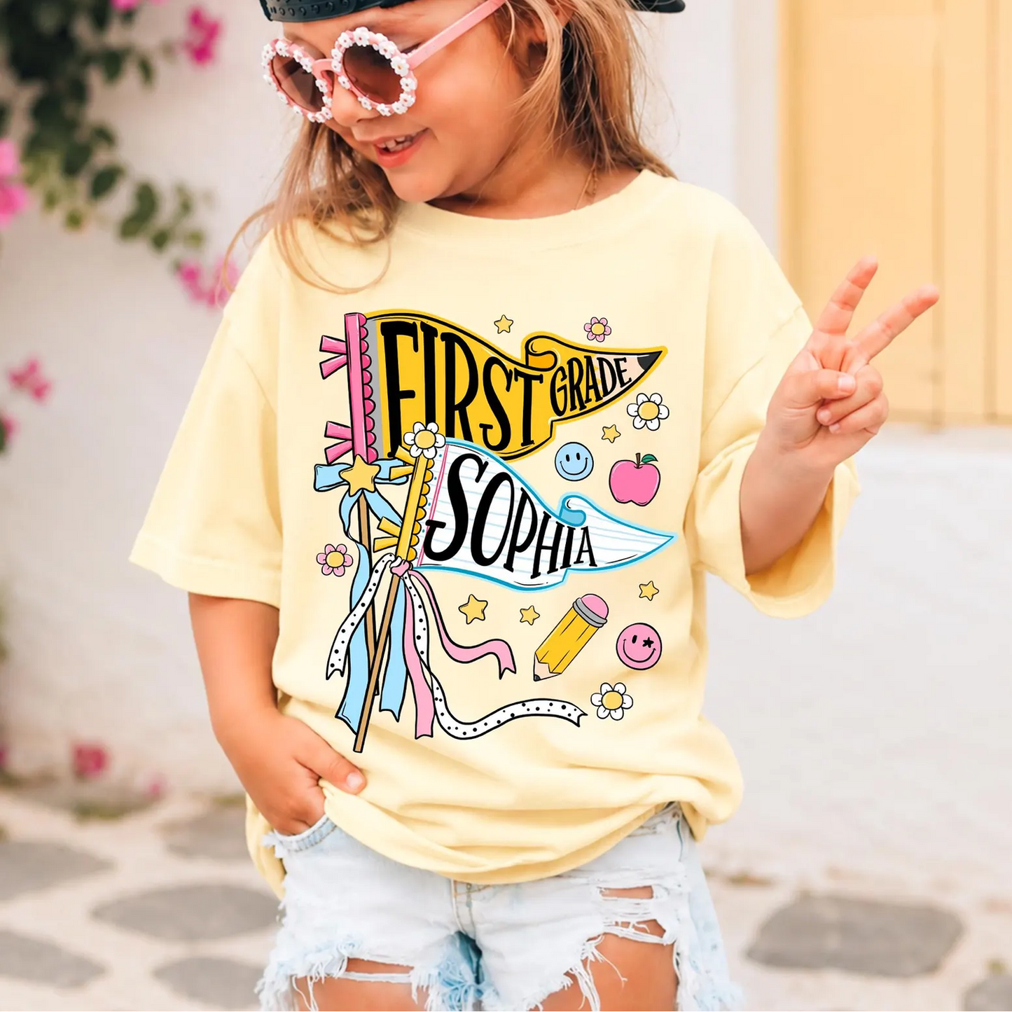 Personalized Back to School Kids Shirt, Custom Any Grade Pennant Tee, First Day of School Toddler Shirt 685492 WFD