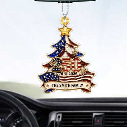 Personalized 250 Years Anniversary Car Ornament, Custom Family Name Patriotic USA Car Decor 685755