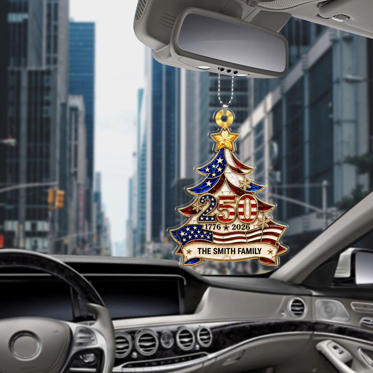Personalized 250 Years Anniversary Car Ornament, Custom Family Name Patriotic USA Car Decor 685755