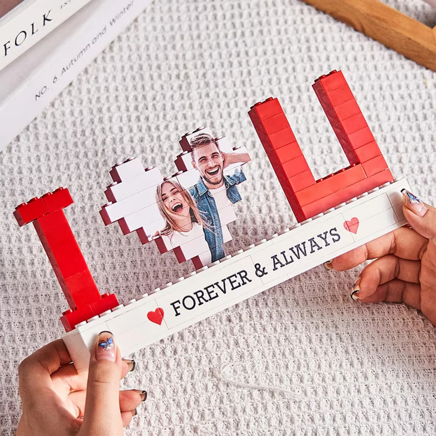 Custom Photo Couple Building Brick Blocks | I Love You Puzzle Heart Shaped Picture | Anniversaries Gifts 684332