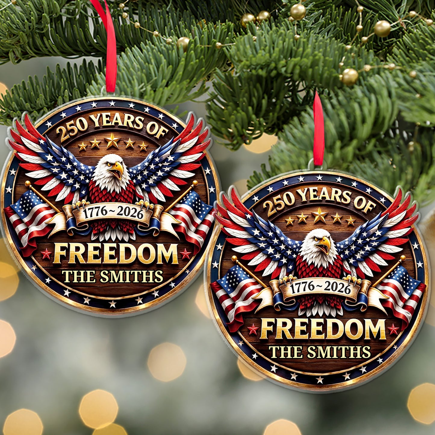 Personalized USA 250th Anniversary Acrylic Ornament, Custom Family Name Patriotic Eagle Christmas Ornament 685875