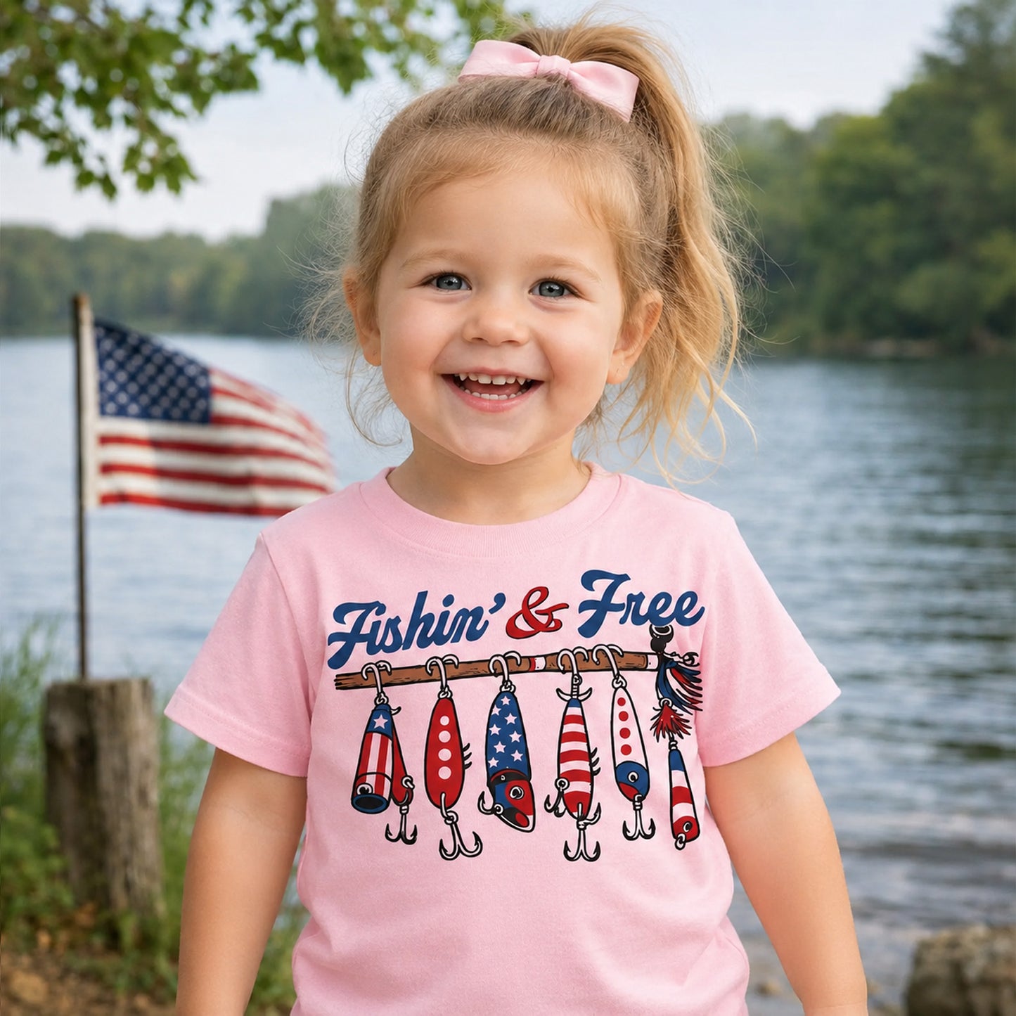 Kids Fishin' And Free Shirt, Patriotic Fishing 250 Years 4th Of July Tee, American Flag Lure Kids Shirt 685309 WFD