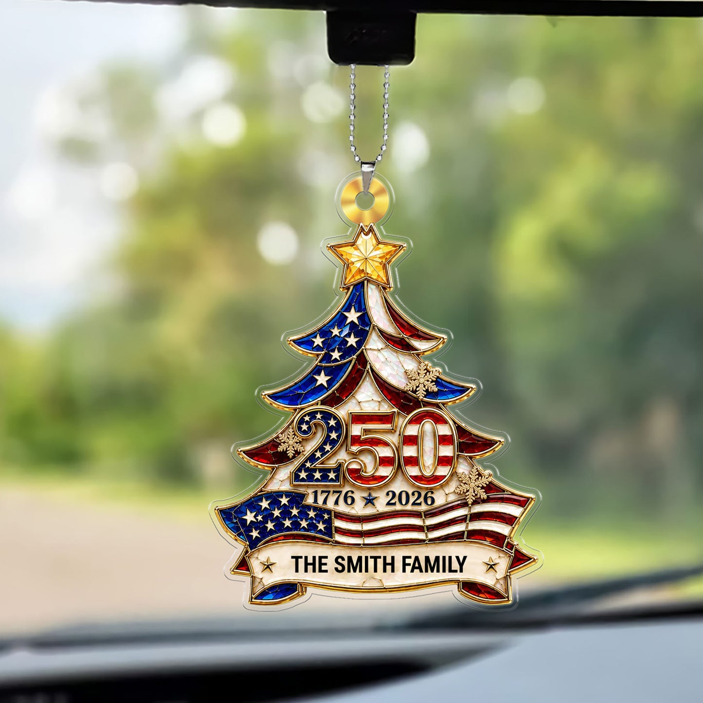 Personalized 250 Years Anniversary Car Ornament, Custom Family Name Patriotic USA Car Decor 685755