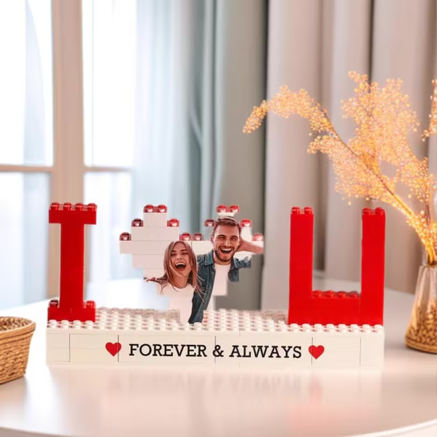 Custom Photo Couple Building Brick Blocks | I Love You Puzzle Heart Shaped Picture | Anniversaries Gifts 684332