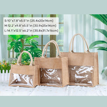 Personalized Teacher Tote Bag with Clear Window, Custom Name Burlap Tote, Teacher Appreciation Gift 684778