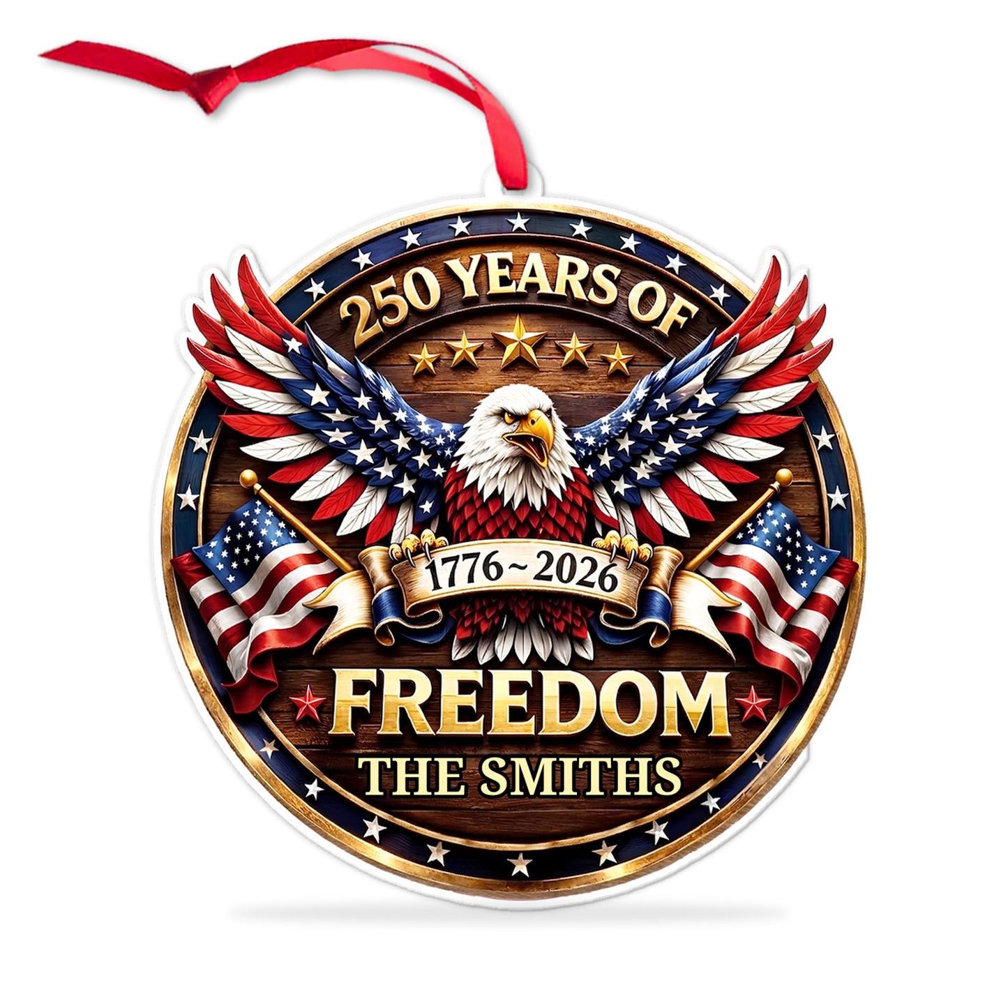 Personalized USA 250th Anniversary Acrylic Ornament, Custom Family Name Patriotic Eagle Christmas Ornament 685875