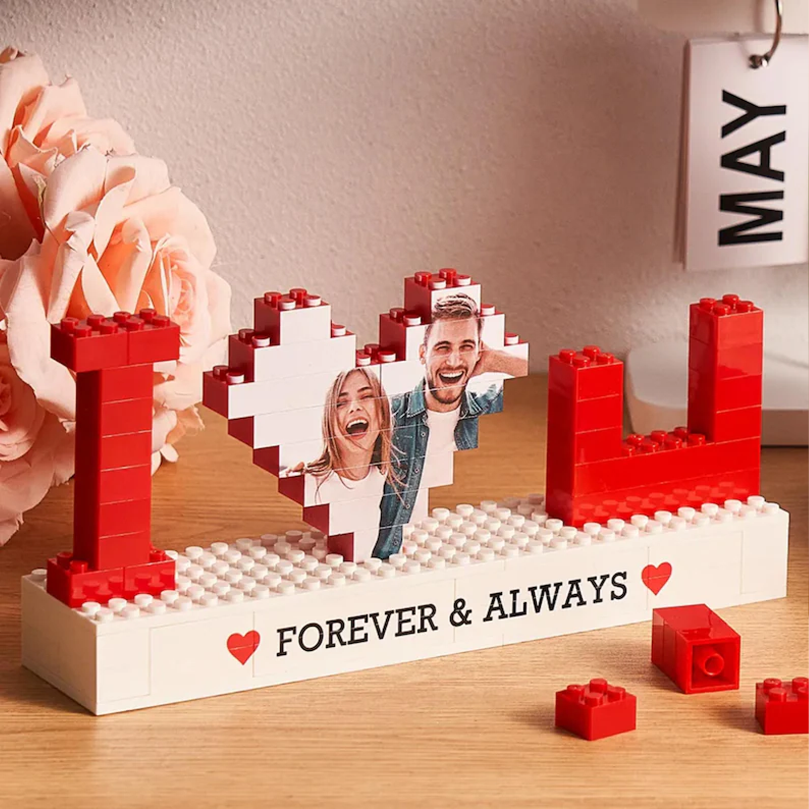 Custom Photo Couple Building Brick Blocks, I Love You Puzzle Heart ...