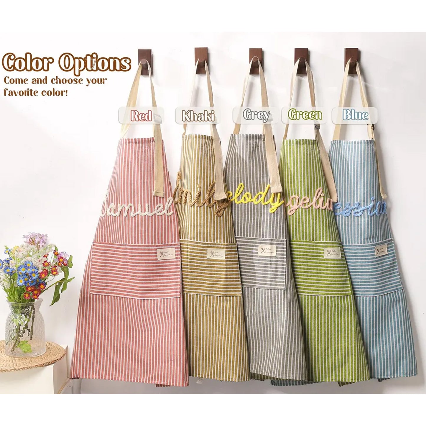 Personalized Striped Kitchen Apron with Pocket, Custom Name Cooking Apron, Chef Gift, Housewarming Gift 685574 WFD