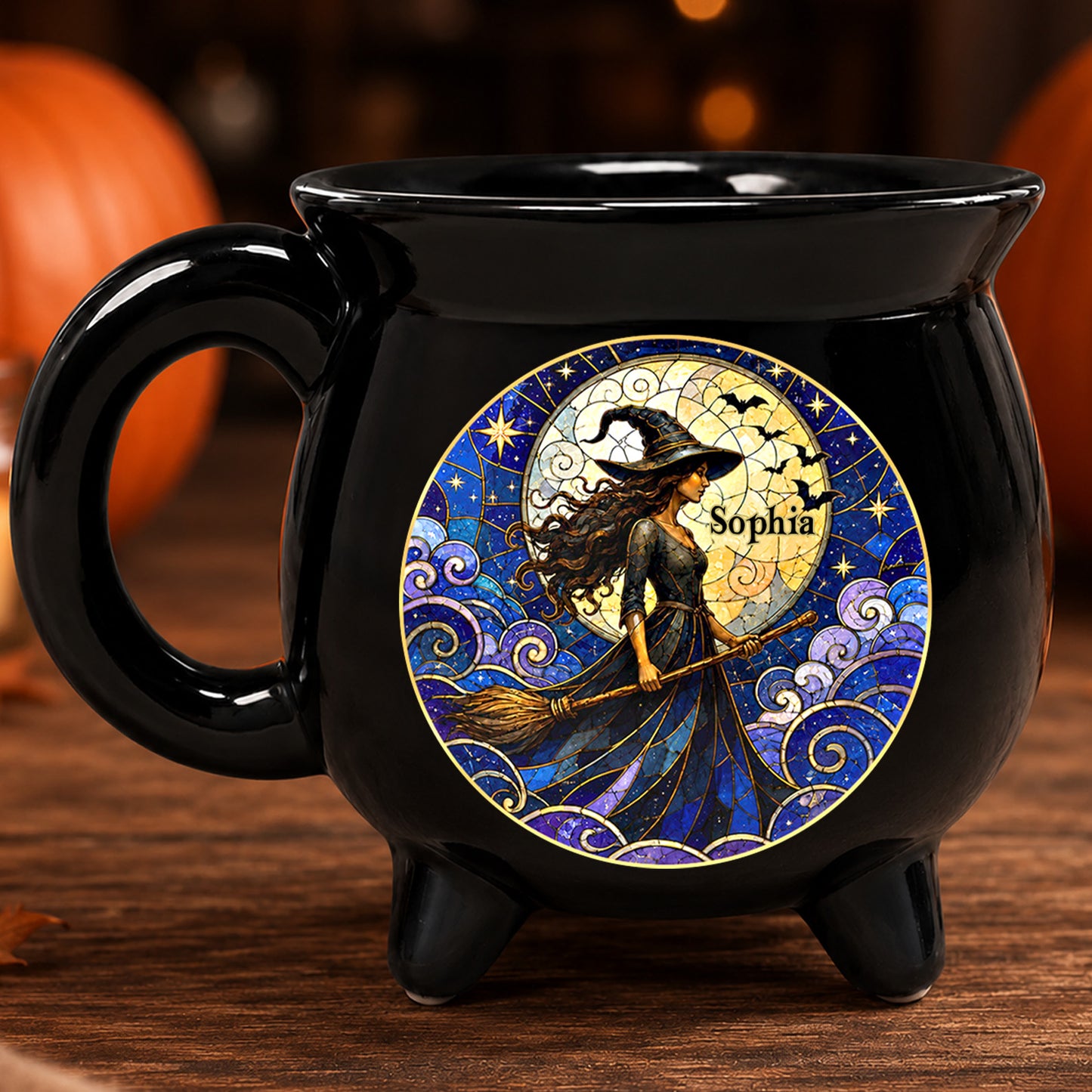Personalized Moonlit Witch Halloween Cauldron Mug, Custom Name Witch Coffee Mug, Spooky Halloween Gift 685828 WFD