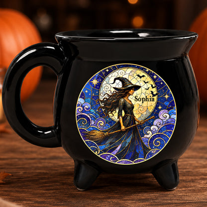 Personalized Moonlit Witch Halloween Cauldron Mug, Custom Name Witch Coffee Mug, Spooky Halloween Gift 685828 WFD