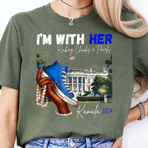 I'm With Her Rocking Chucks and Pearls | Kamala Harris 2024 Shirt | Democrat Shirt Dark T1241 - KH2