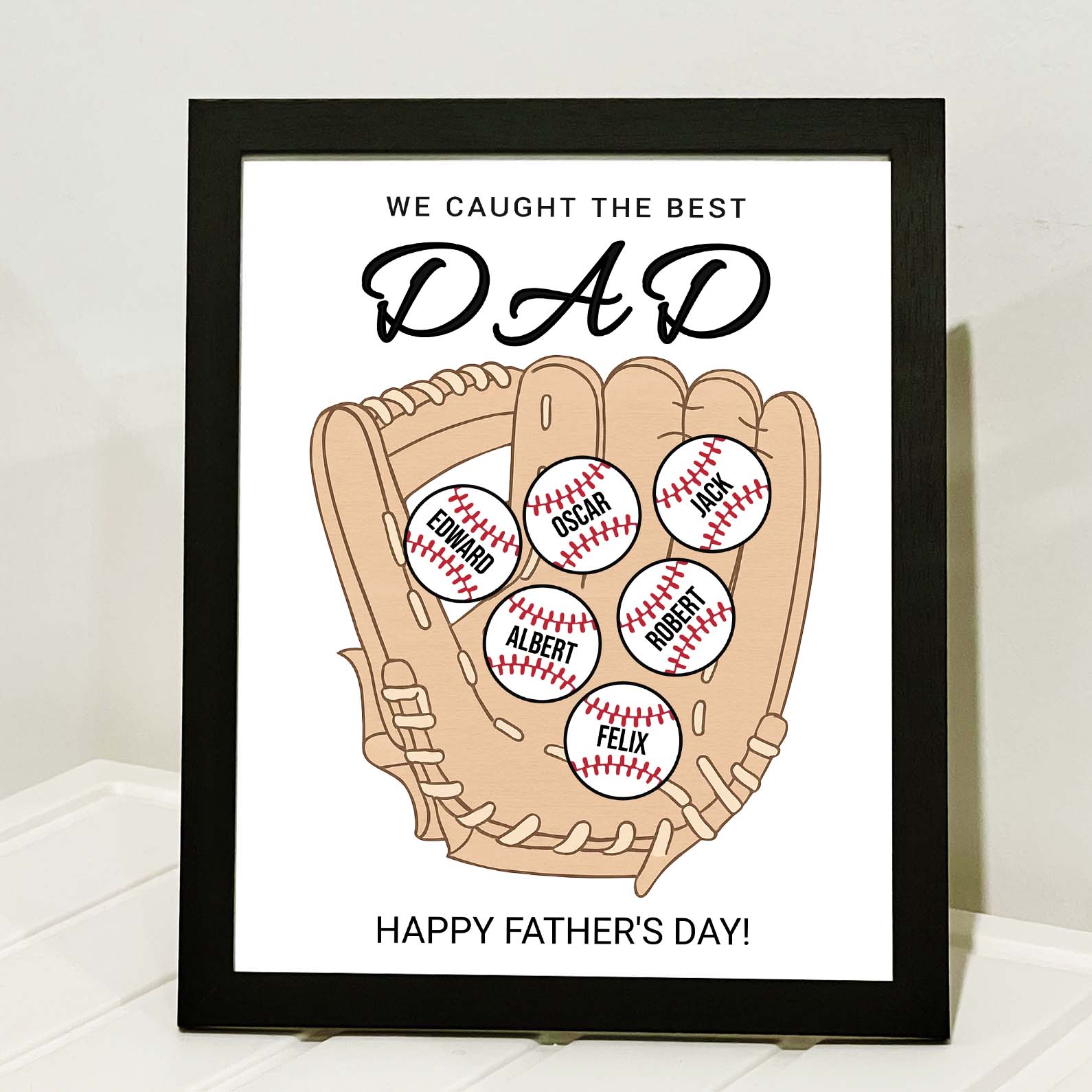 We Caught The Best Dad | Personalized Custom Baseball Dad Picture Frame With Kid's Name | Gift For Dad, Baseball Lover | Father's Day Gift 682234
