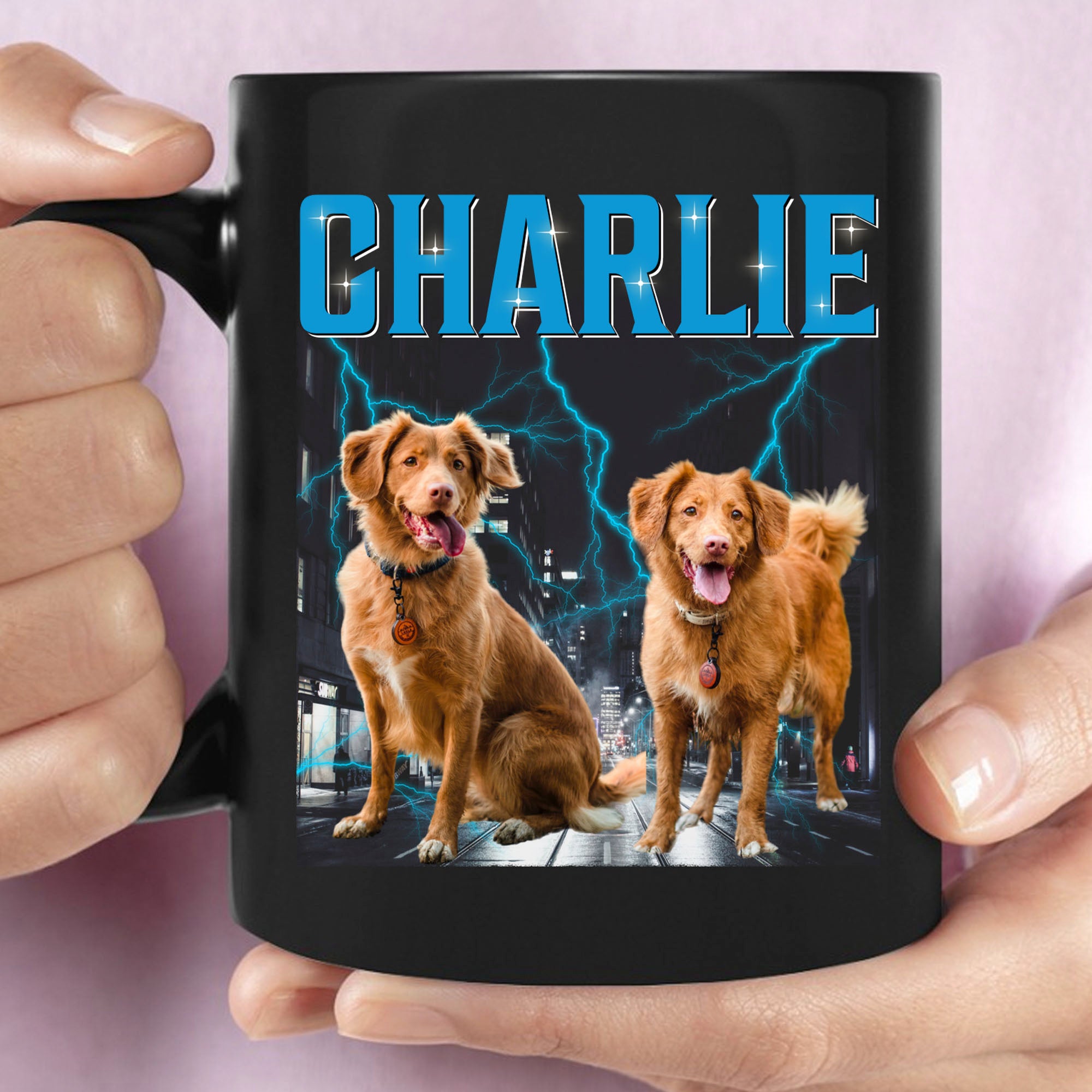 Live Preview Custom Text Personalized Upload Photo Dog Cat Black Mug C775