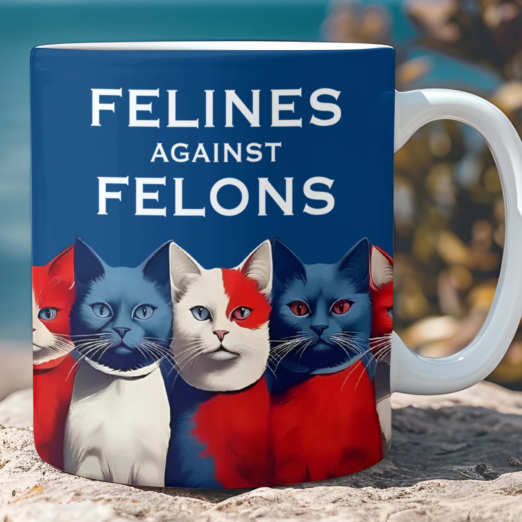 Felines Against Felons Mug | Kamala Harris 2024 Mug | Democrat White Mug T1471 - KH2