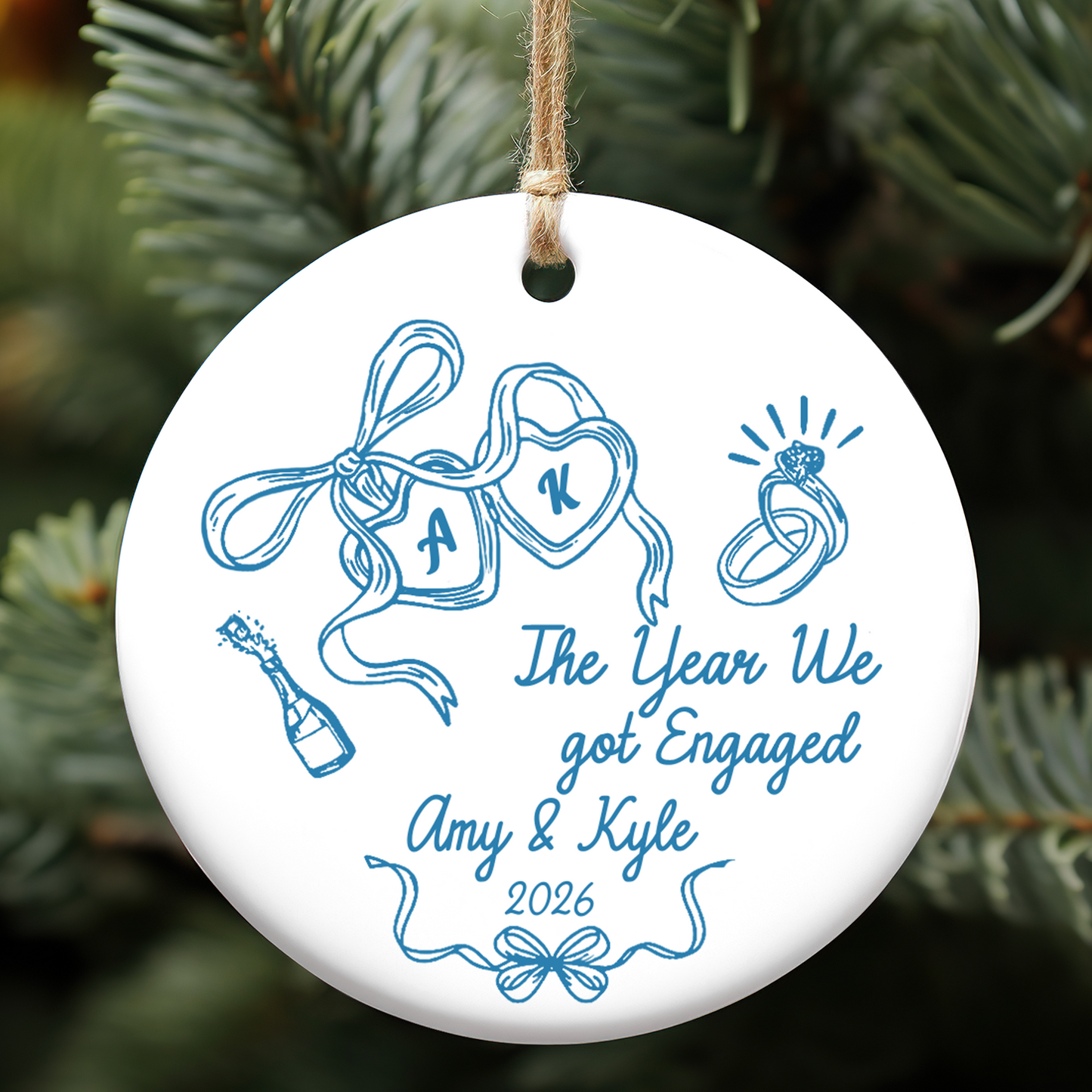 Personalized The Year We Got Engaged Ceramic Ornament, Custom Couple Christmas Keepsake Gift 685765