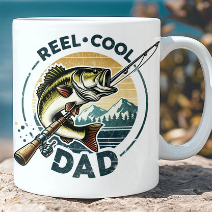 Reel Cool Dad Fishing Mug – Funny Bass Fishing Coffee Mug for Dad | Father's Day Gift, Dad Birthday Gift, Retro Mug for Fishing Lover 682288
