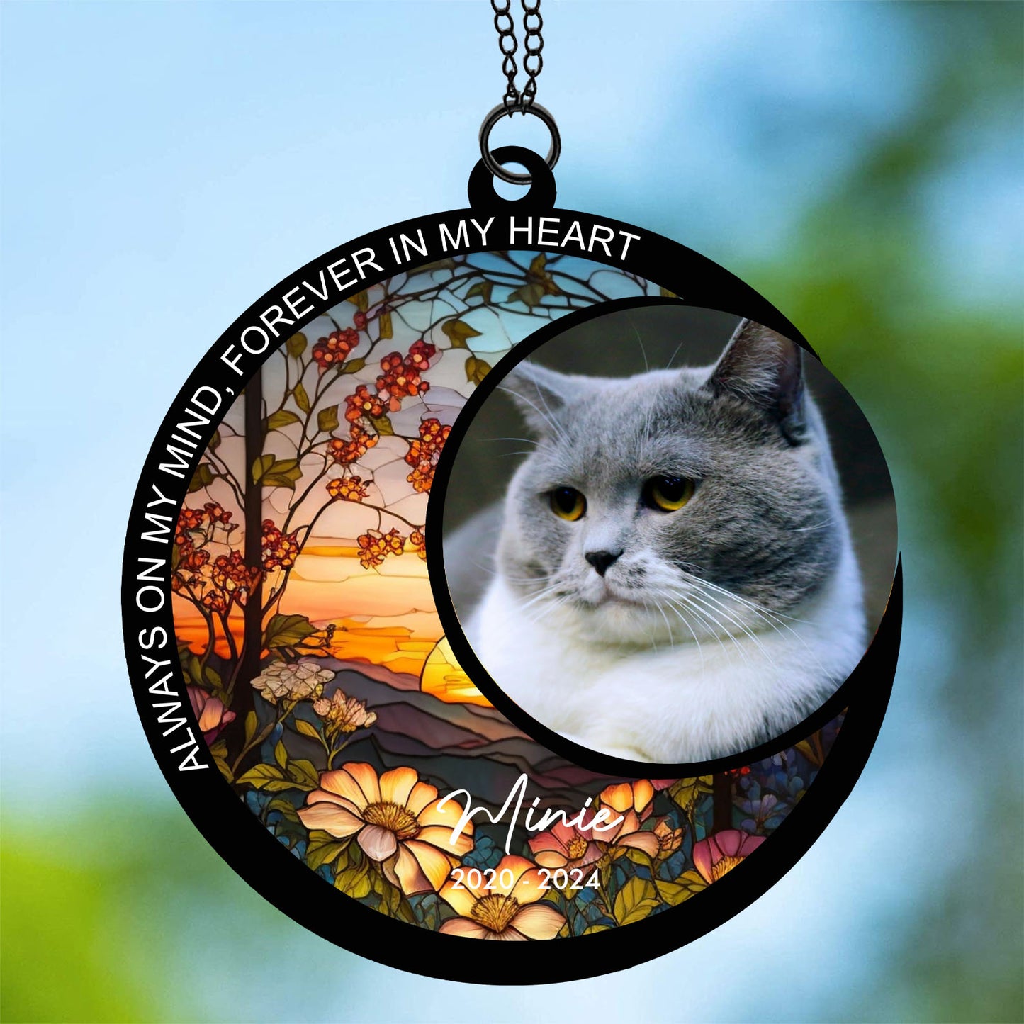 Always On My Mind Forever In My Heart Suncatcher Ornament, Custom Photo Suncatchers, Gift For Family, Memorial Gift Ornament 681995