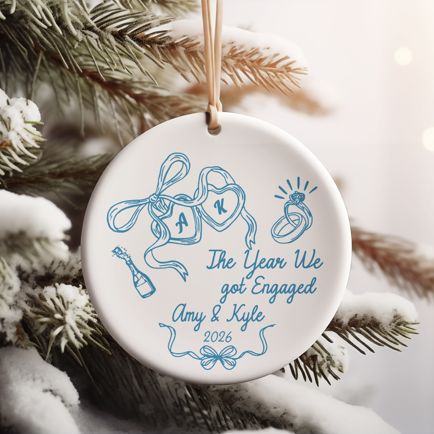 Personalized The Year We Got Engaged Ceramic Ornament, Custom Couple Christmas Keepsake Gift 685765