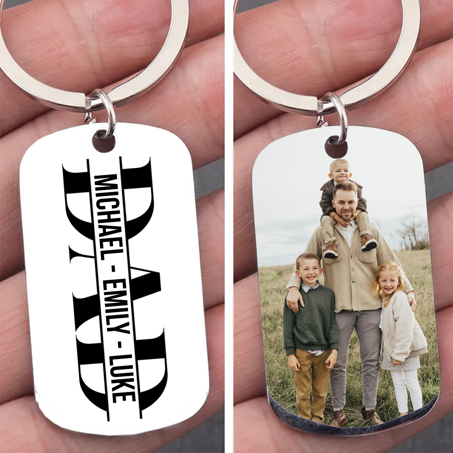 Personalized Dad Split Name Photo Keychain | Personalized Father's Day Gift, Daddy Keychain, Dad and Kid Keepsake 682270