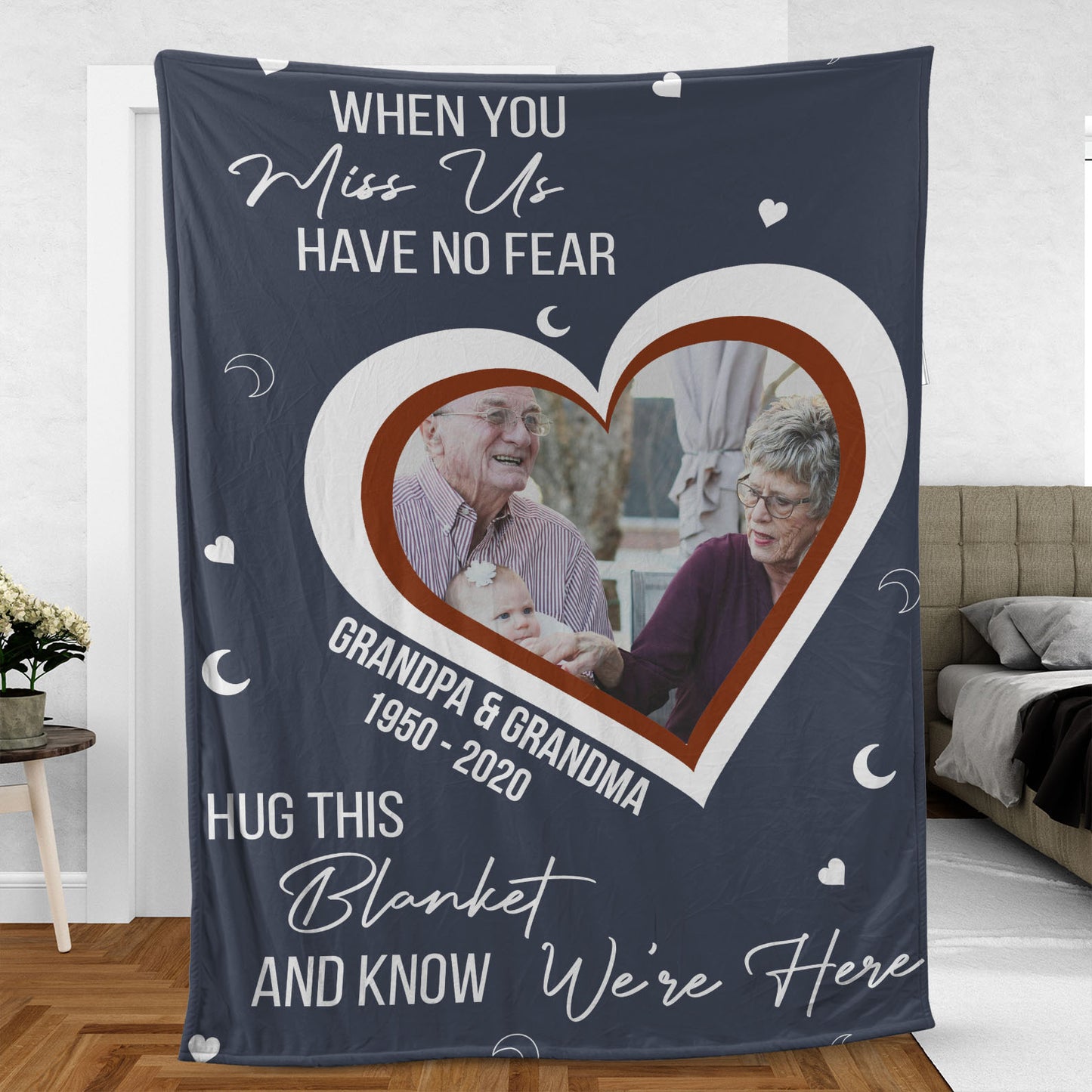 When You Miss Us Have No Fear Hug This Blanket, Personalized Memorial Blanket, Memorial Custom Photo Blanket, Remembrance Gift- 681973