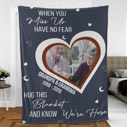 When You Miss Us Have No Fear Hug This Blanket, Personalized Memorial Blanket, Memorial Custom Photo Blanket, Remembrance Gift- 681973