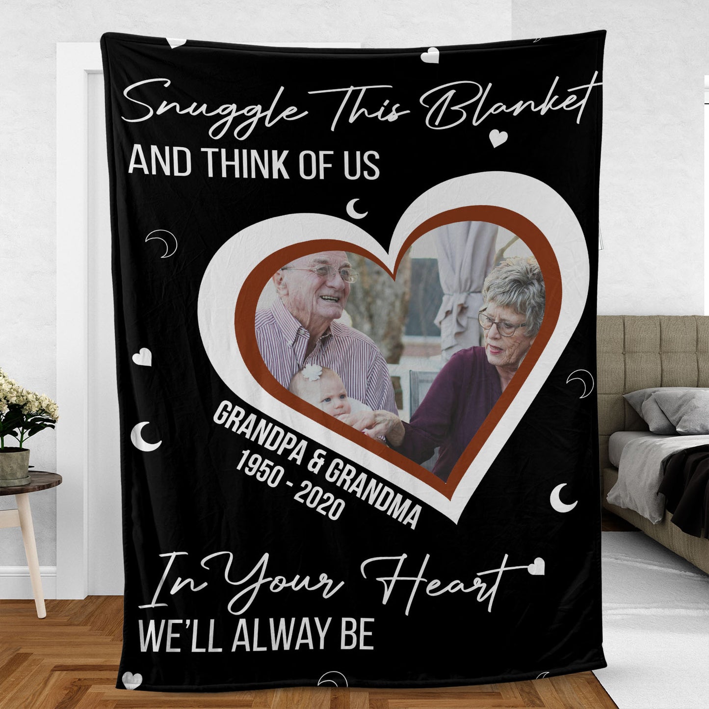 Snuggle This Blanket And Think Of Us, Personalized Memorial Blanket, Memorial Custom Photo Blanket, Remembrance Gift- 681971