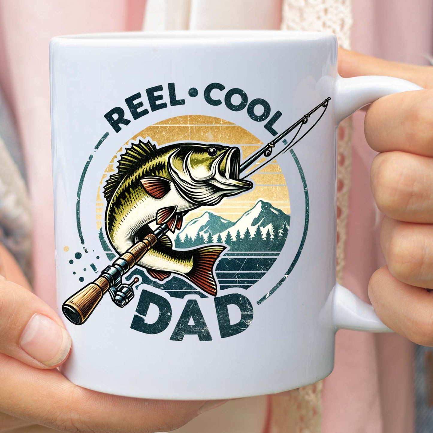 Reel Cool Dad Fishing Mug – Funny Bass Fishing Coffee Mug for Dad | Father's Day Gift, Dad Birthday Gift, Retro Mug for Fishing Lover 682288