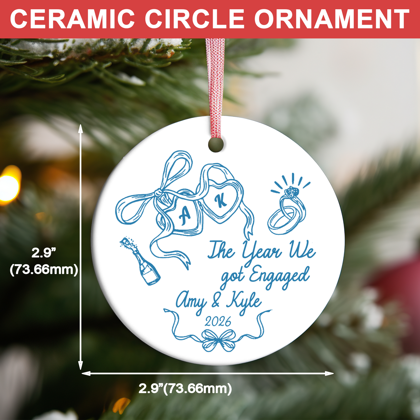 Personalized The Year We Got Engaged Ceramic Ornament, Custom Couple Christmas Keepsake Gift 685765