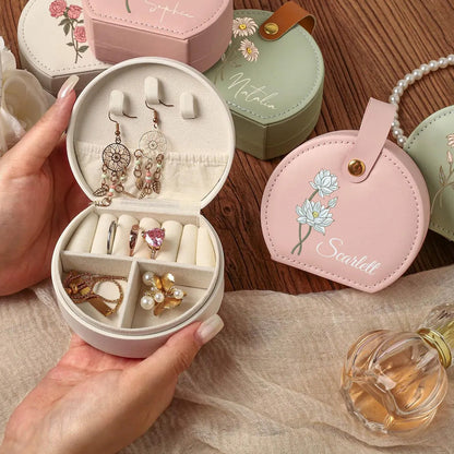 Personalized Jewelry Box for Bridesmaids | Custom Name Travel Jewelry Box, Birth Month Flower Jewelry Case 684742