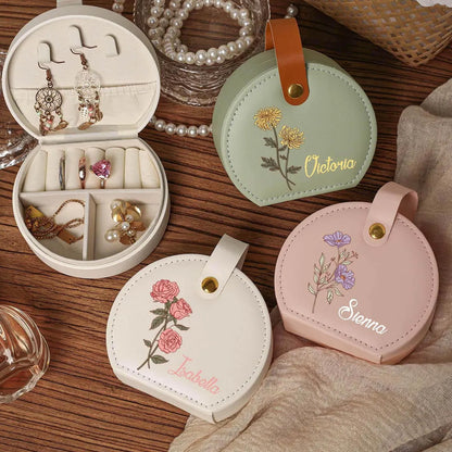 Personalized Jewelry Box for Bridesmaids | Custom Name Travel Jewelry Box, Birth Month Flower Jewelry Case 684742