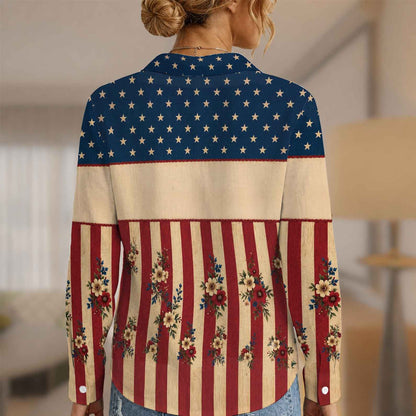 250 Years USA Anniversary Blouse Shirt, Retro Floral 250 Years Top, 1776-2026 Independence Day Shirt 685350