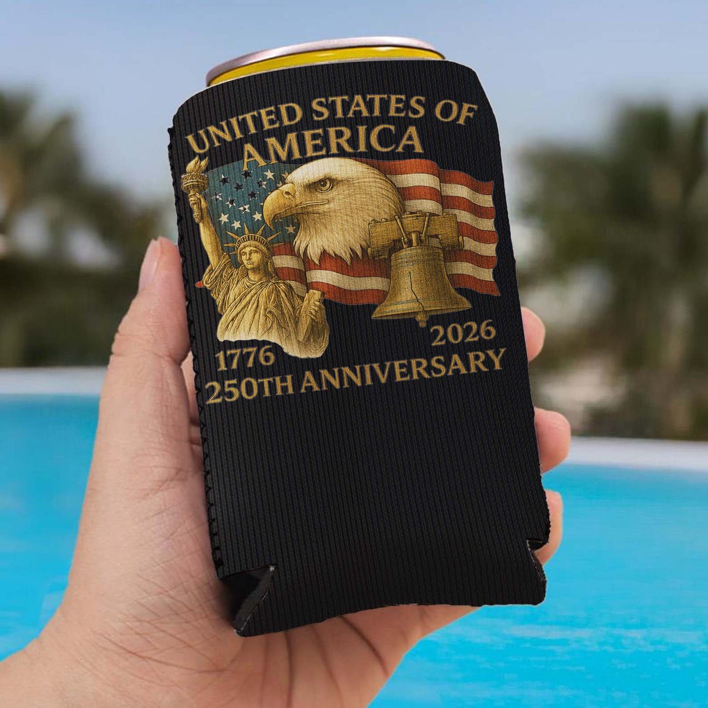 250 Years of America Can Cooler | Happy 250th Birthday USA 1776 - 2026 Can Holder | 250th Anniversary Can Sleeve for Drinks 683729