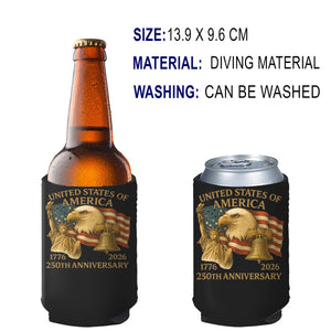 250 Years of America Can Cooler | Happy 250th Birthday USA 1776 - 2026 Can Holder | 250th Anniversary Can Sleeve for Drinks 683729