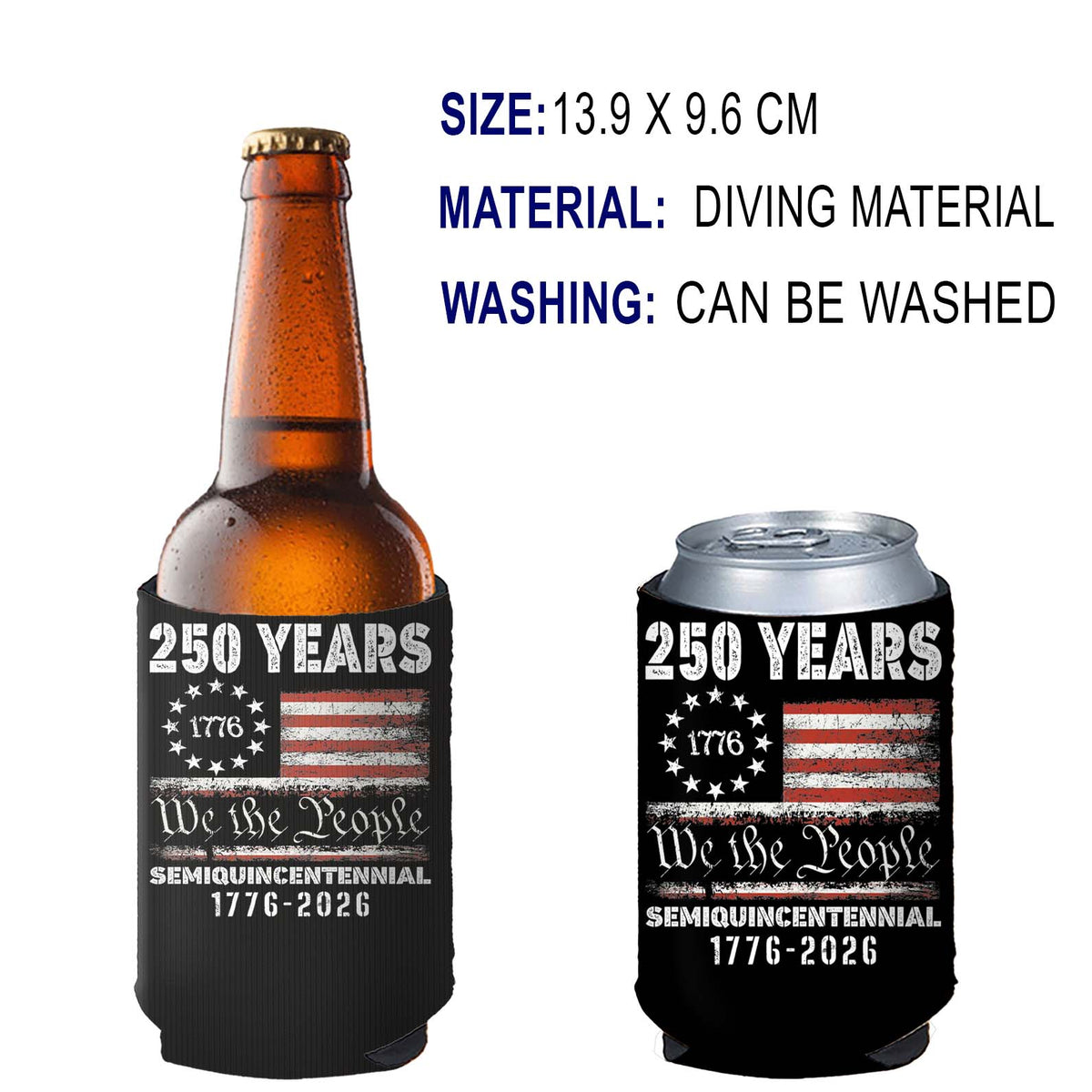 250 Years of America Can Cooler | Happy 250th Birthday USA 1776 - 2026 Can Holder | Can Sleeve for Drinks 683731