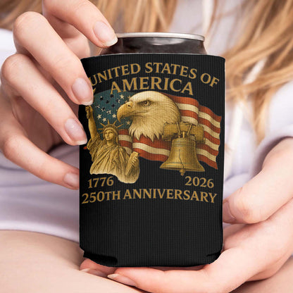 250 Years of America Can Cooler | Happy 250th Birthday USA 1776 - 2026 Can Holder | 250th Anniversary Can Sleeve for Drinks 683729