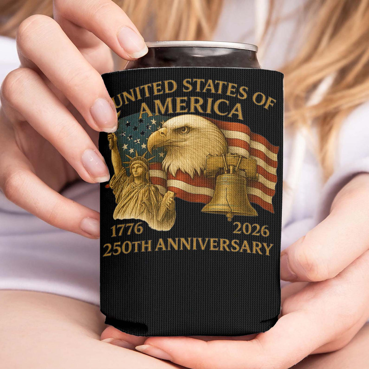 250 Years of America Can Cooler | Happy 250th Birthday USA 1776 - 2026 Can Holder | 250th Anniversary Can Sleeve for Drinks 683729